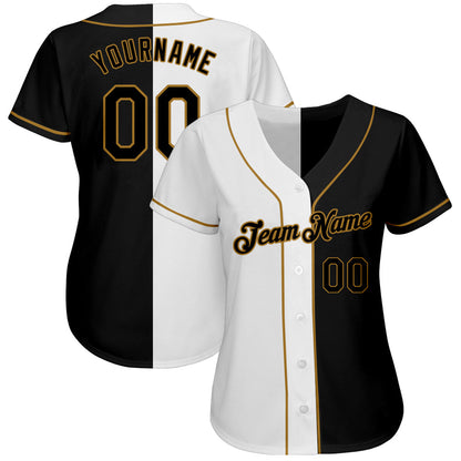 Custom White-Black Old Gold Authentic Split Fashion Baseball Jersey - Sky-Custom