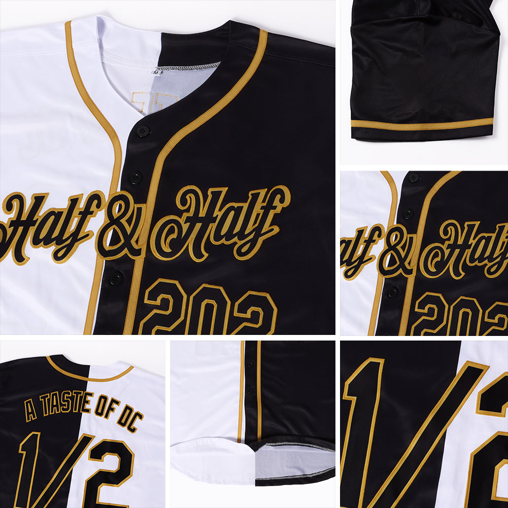 Custom White-Black Old Gold Authentic Split Fashion Baseball Jersey - Sky-Custom