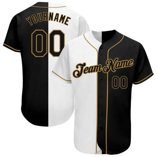 Custom White-Black Old Gold Authentic Split Fashion Baseball Jersey - Sky-Custom