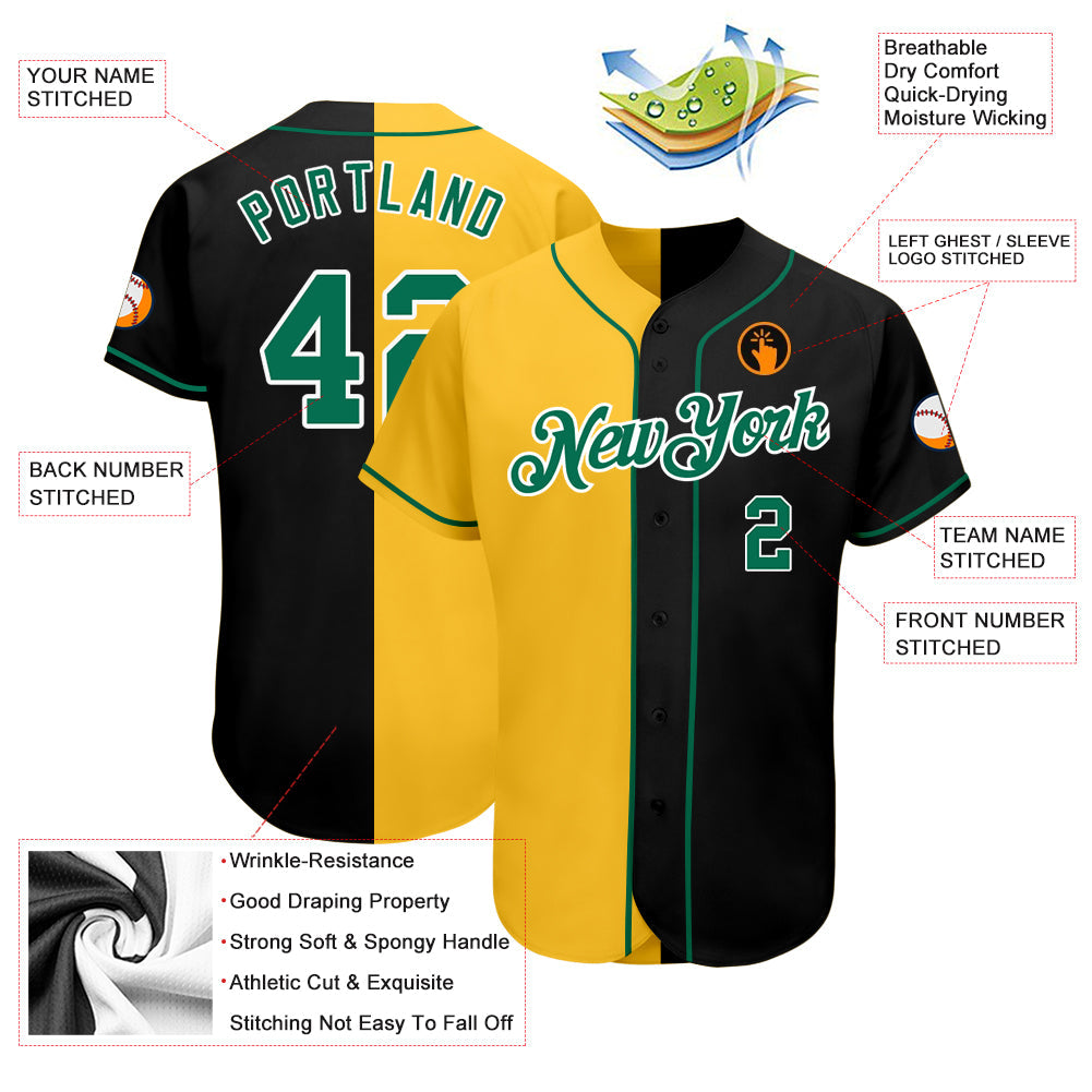 Custom Black Kelly Green-Yellow Authentic Split Fashion Baseball Jersey - Sky-Custom