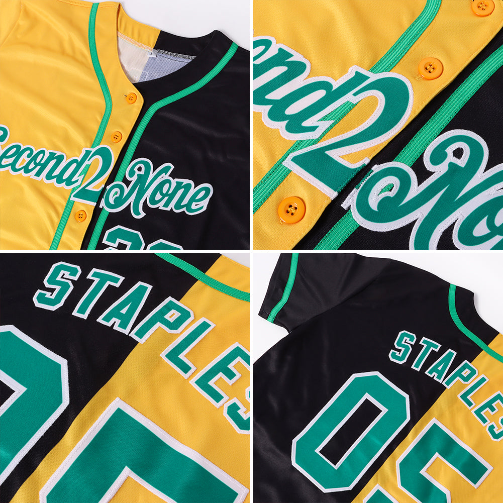 Custom Black Kelly Green-Yellow Authentic Split Fashion Baseball Jersey - Sky-Custom