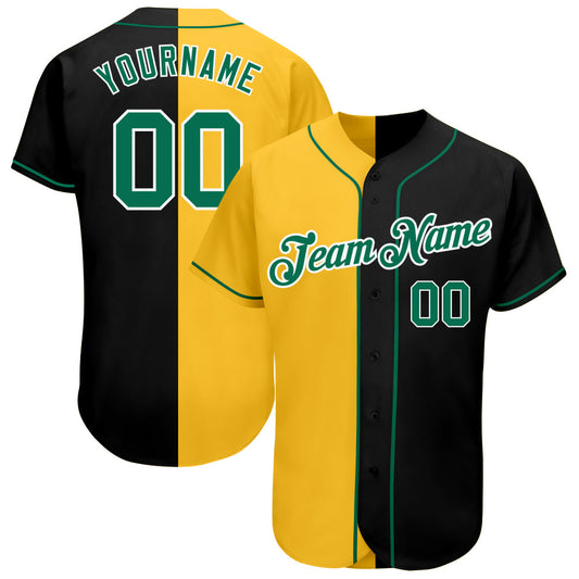 Custom Black Kelly Green-Yellow Authentic Split Fashion Baseball Jersey - Sky-Custom