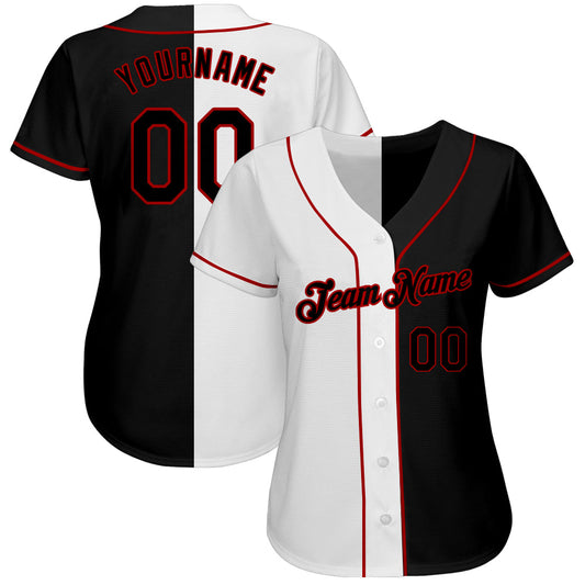 Custom White-Black Red Authentic Split Fashion Baseball Jersey - Sky-Custom