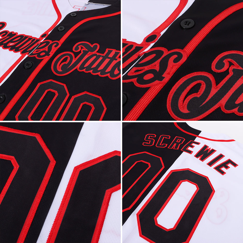 Custom White-Black Red Authentic Split Fashion Baseball Jersey - Sky-Custom