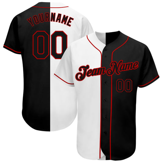 Custom White-Black Red Authentic Split Fashion Baseball Jersey - Sky-Custom