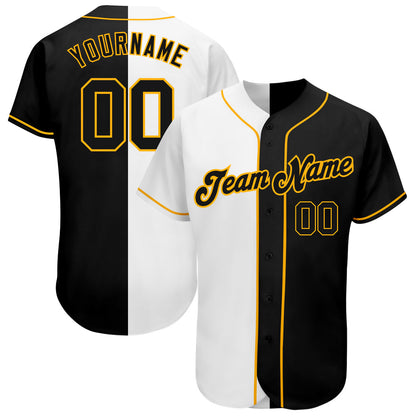 Custom White-Black Gold Authentic Split Fashion Baseball Jersey - Sky-Custom