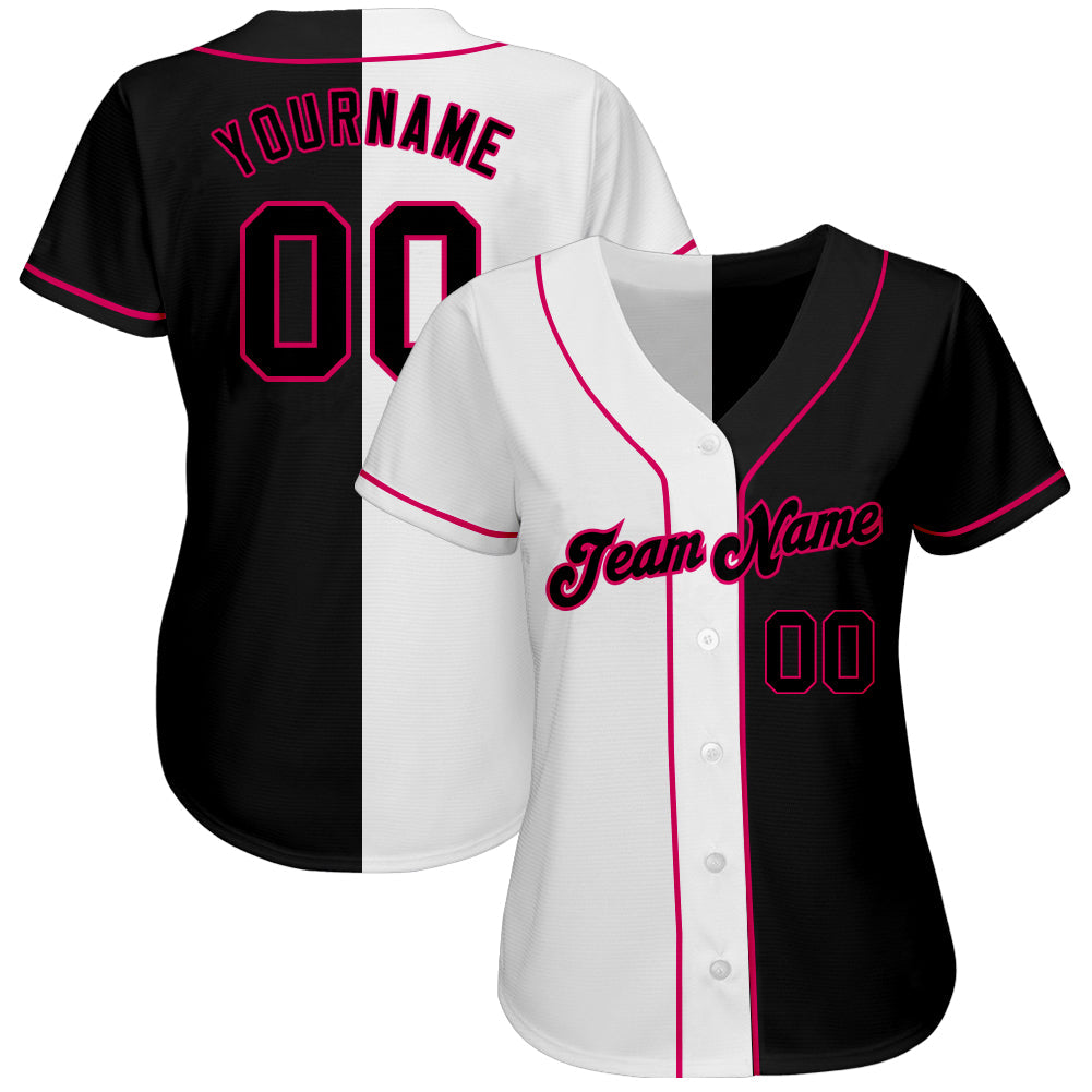 Custom White-Black Pink Authentic Split Fashion Baseball Jersey - Sky-Custom