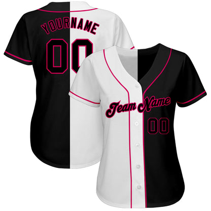 Custom White-Black Pink Authentic Split Fashion Baseball Jersey - Sky-Custom