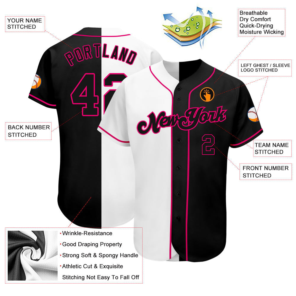 Custom White-Black Pink Authentic Split Fashion Baseball Jersey - Sky-Custom