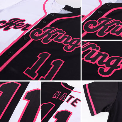Custom White-Black Pink Authentic Split Fashion Baseball Jersey - Sky-Custom