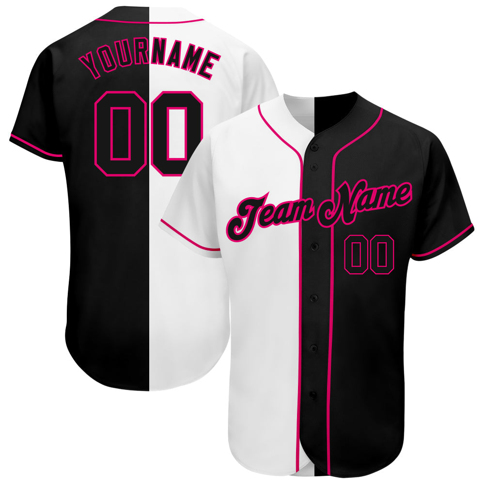 Custom White-Black Pink Authentic Split Fashion Baseball Jersey - Sky-Custom