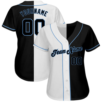 Custom White-Black Light Blue Authentic Split Fashion Baseball Jersey - Sky-Custom