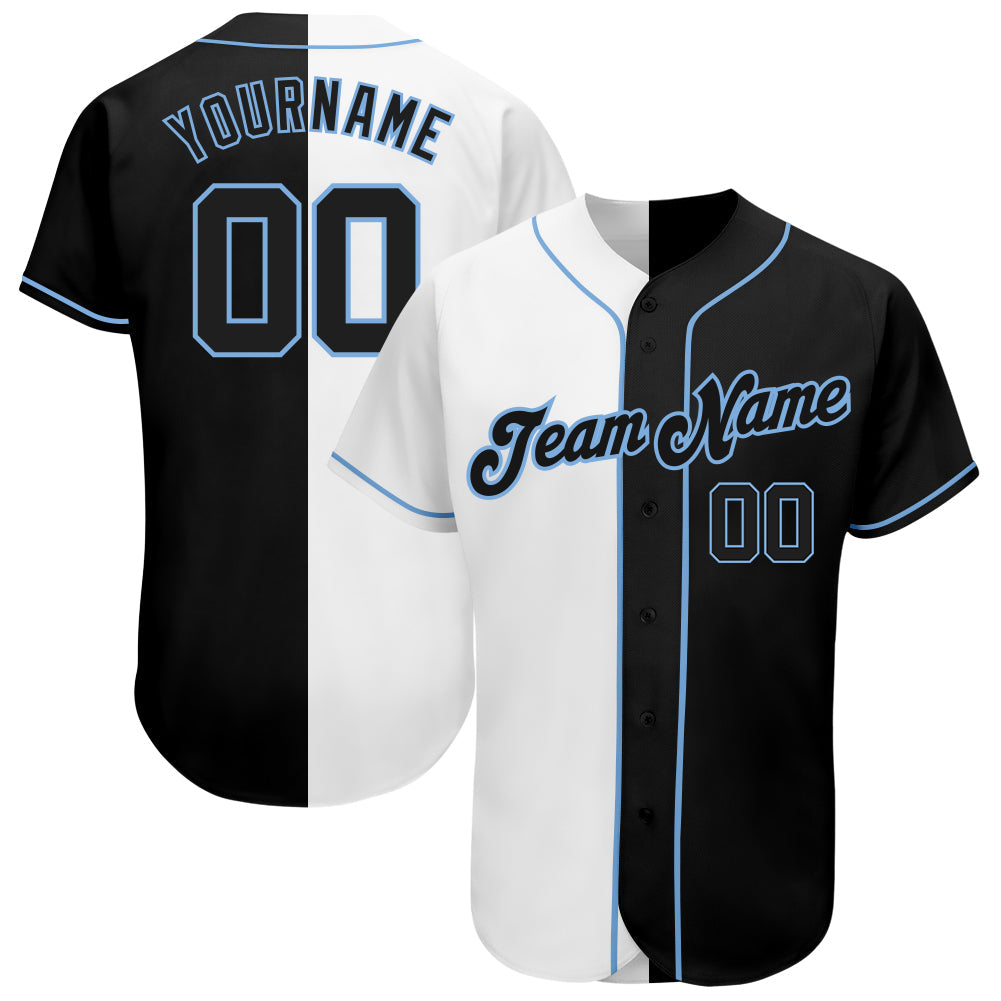 Custom White-Black Light Blue Authentic Split Fashion Baseball Jersey - Sky-Custom