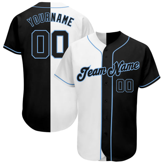 Custom White-Black Light Blue Authentic Split Fashion Baseball Jersey - Sky-Custom