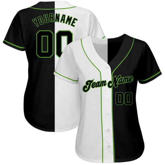 Custom White-Black Neon Green Authentic Split Fashion Baseball Jersey - Sky-Custom