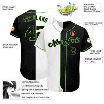 Custom White-Black Neon Green Authentic Split Fashion Baseball Jersey - Sky-Custom