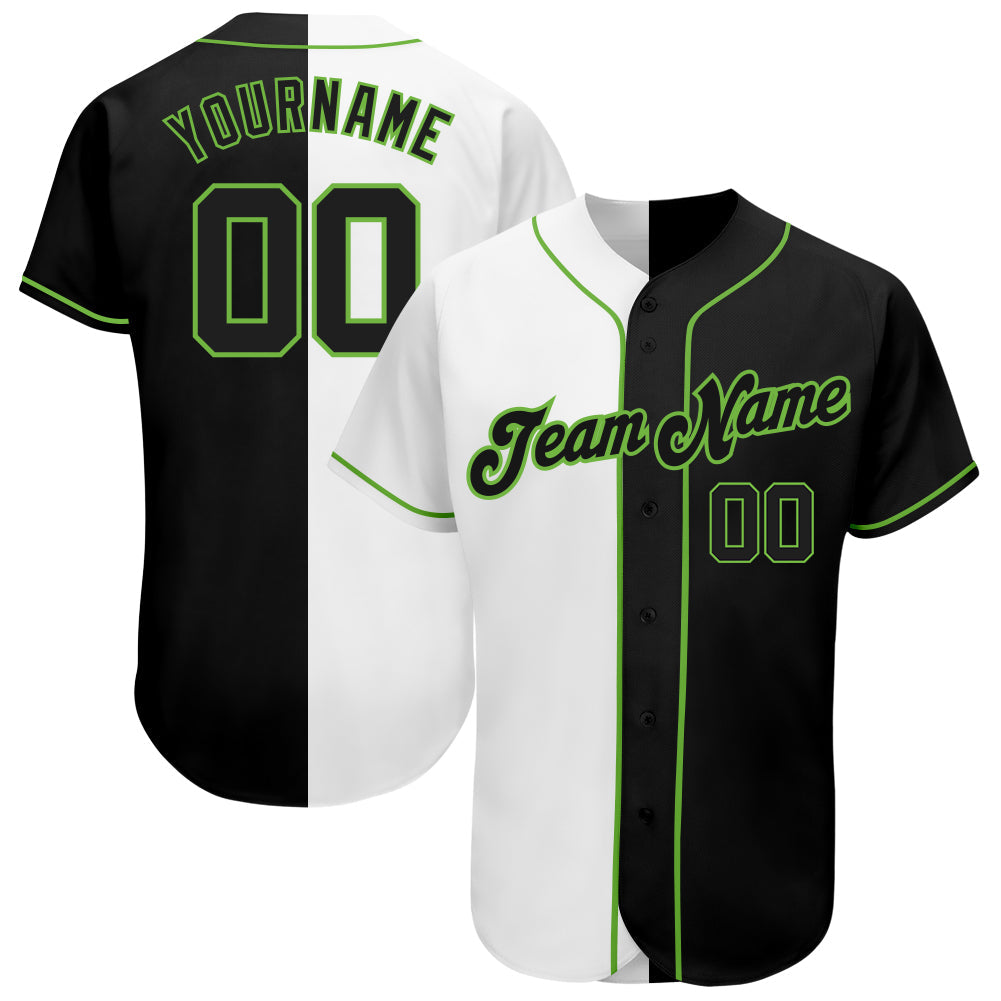 Custom White-Black Neon Green Authentic Split Fashion Baseball Jersey - Sky-Custom