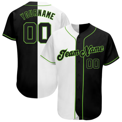 Custom White-Black Neon Green Authentic Split Fashion Baseball Jersey - Sky-Custom