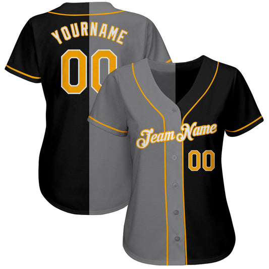 Custom Black Gold-Gray Authentic Split Fashion Baseball Jersey - Sky-Custom