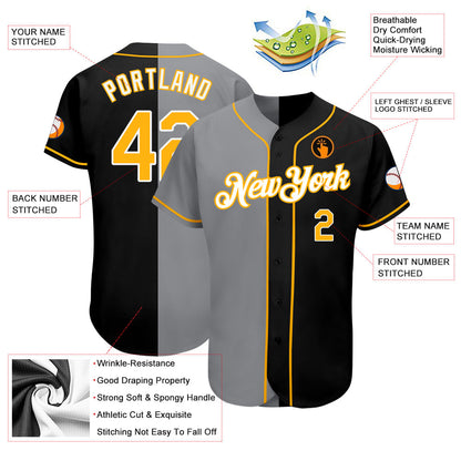 Custom Black Gold-Gray Authentic Split Fashion Baseball Jersey - Sky-Custom