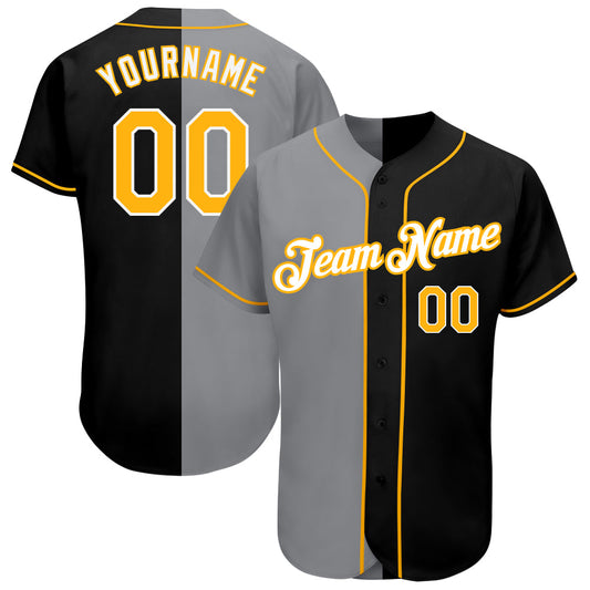 Custom Black Gold-Gray Authentic Split Fashion Baseball Jersey - Sky-Custom