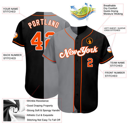 Custom Black Orange-Gray Authentic Split Fashion Baseball Jersey - Sky-Custom