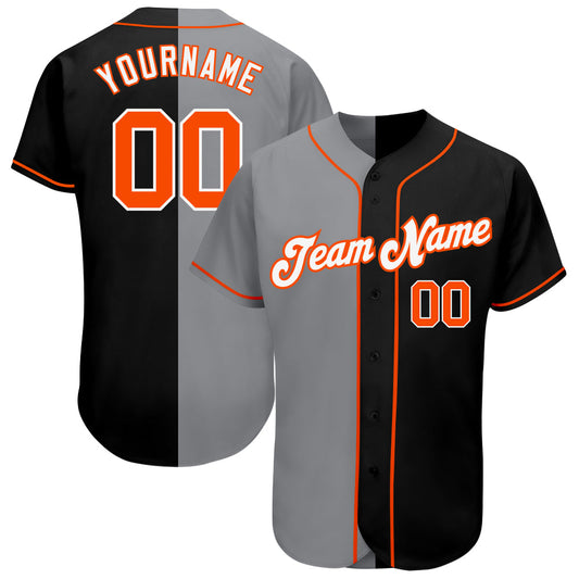 Custom Black Orange-Gray Authentic Split Fashion Baseball Jersey - Sky-Custom