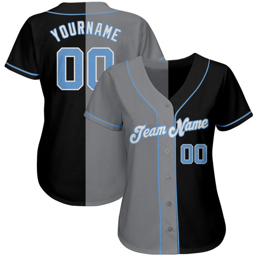 Custom Black Light Blue-Gray Authentic Split Fashion Baseball Jersey - Sky-Custom
