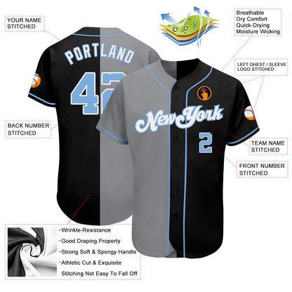 Custom Black Light Blue-Gray Authentic Split Fashion Baseball Jersey - Sky-Custom