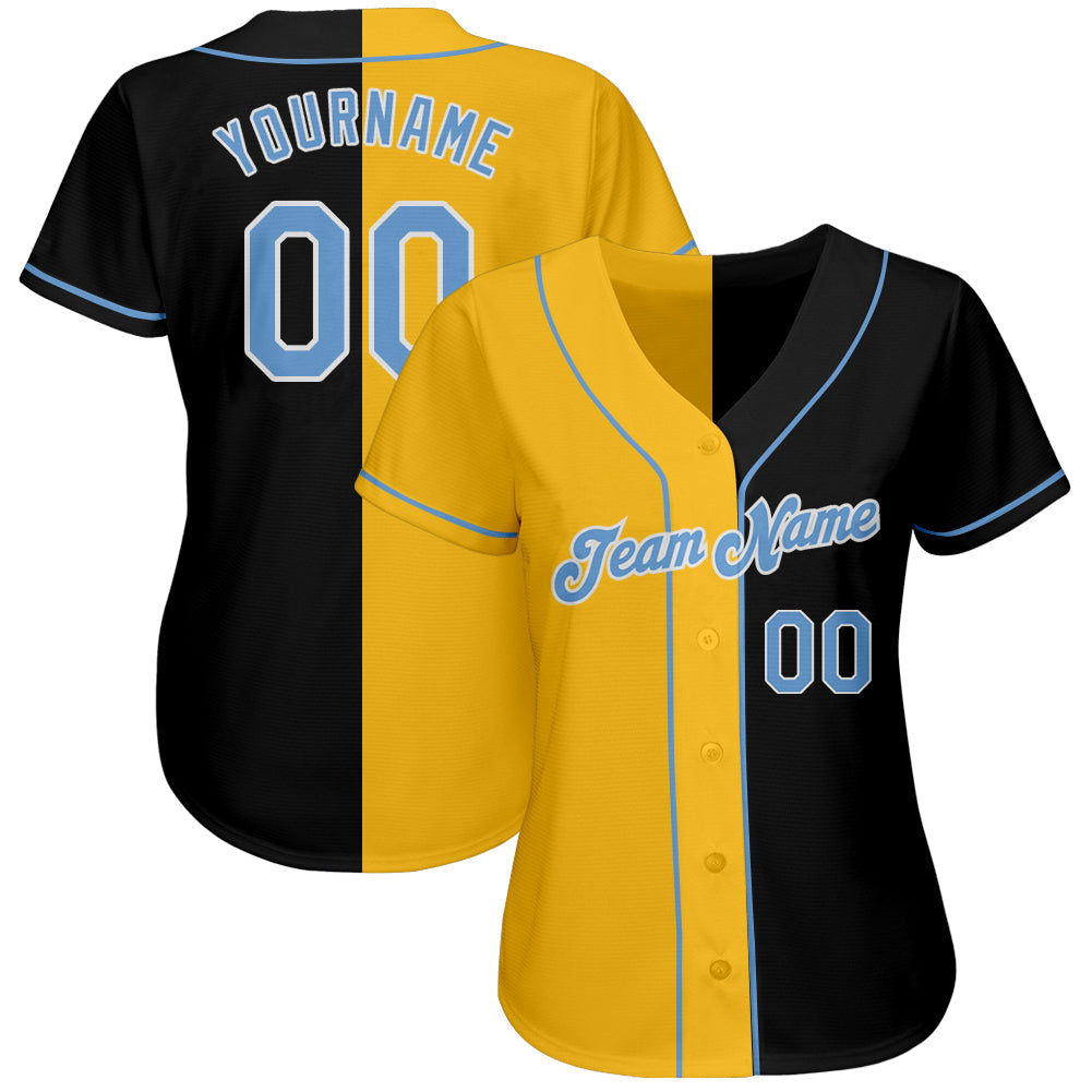Custom Black Light Blue-Yellow Authentic Split Fashion Baseball Jersey - Sky-Custom