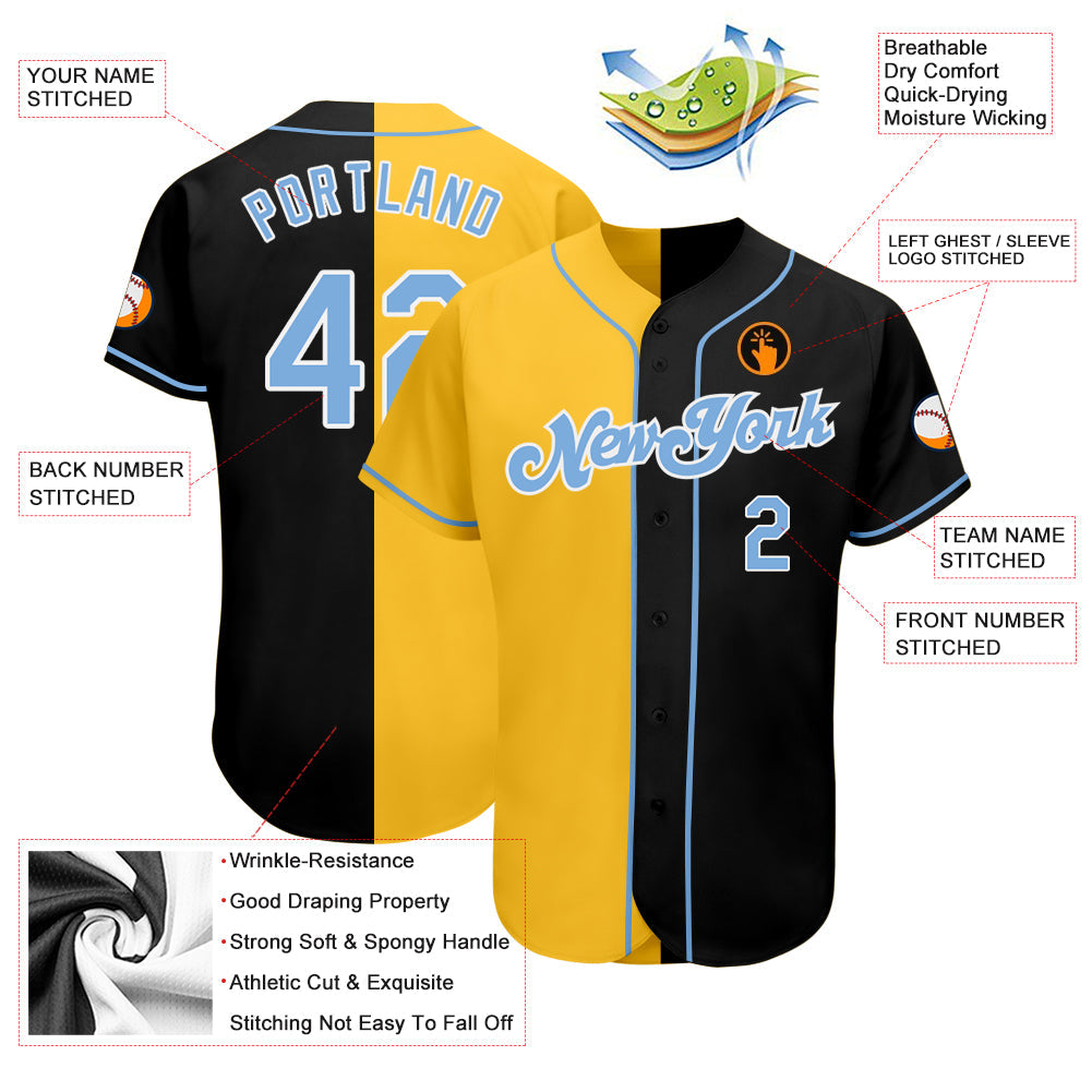 Custom Black Light Blue-Yellow Authentic Split Fashion Baseball Jersey - Sky-Custom