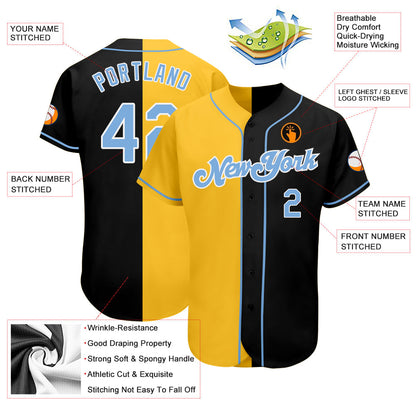 Custom Black Light Blue-Yellow Authentic Split Fashion Baseball Jersey - Sky-Custom