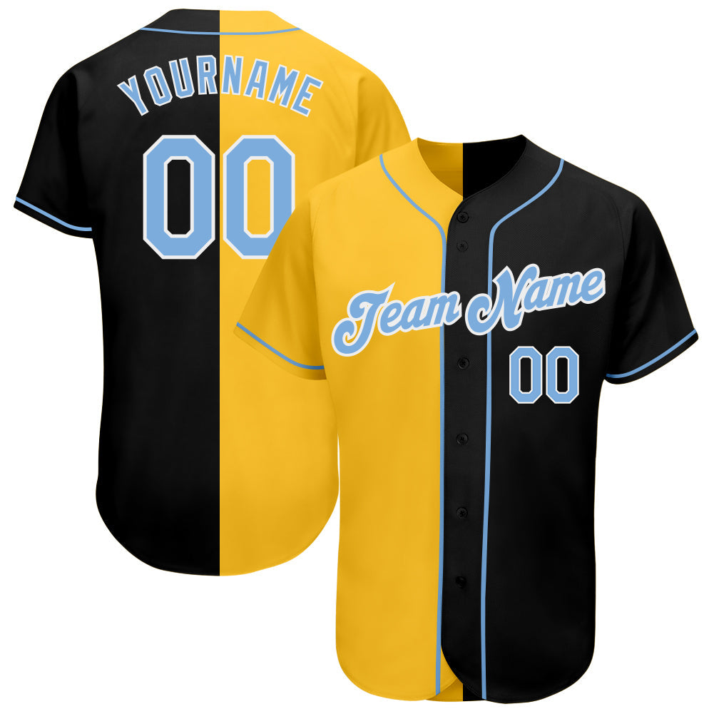 Custom Black Light Blue-Yellow Authentic Split Fashion Baseball Jersey - Sky-Custom
