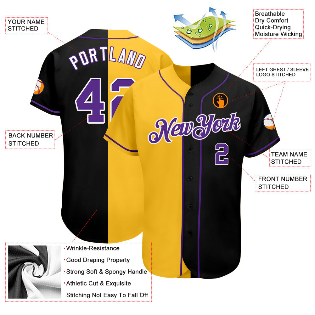 Custom Black Purple-Yellow Authentic Split Fashion Baseball Jersey - Sky-Custom