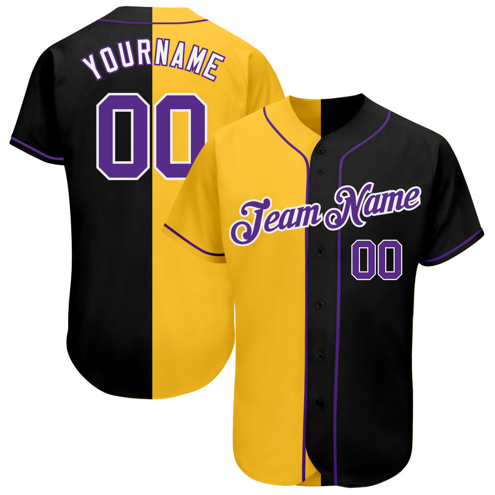 Custom Black Purple-Yellow Authentic Split Fashion Baseball Jersey - Sky-Custom