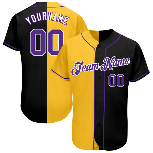 Custom Black Purple-Yellow Authentic Split Fashion Baseball Jersey - Sky-Custom