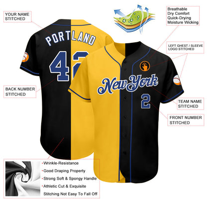 Custom Black Royal-Yellow Authentic Split Fashion Baseball Jersey - Sky-Custom