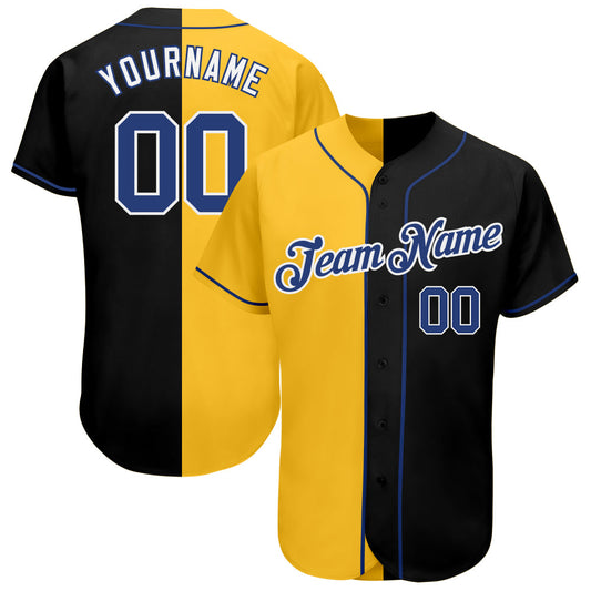 Custom Black Royal-Yellow Authentic Split Fashion Baseball Jersey - Sky-Custom