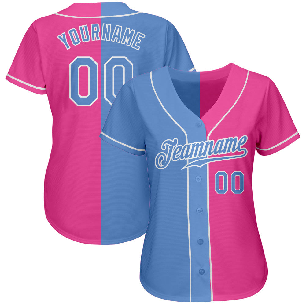 Custom Pink Light Blue-White Authentic Split Fashion Baseball Jersey - Sky-Custom