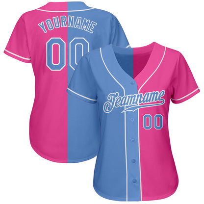 Custom Pink Light Blue-White Authentic Split Fashion Baseball Jersey - Sky-Custom