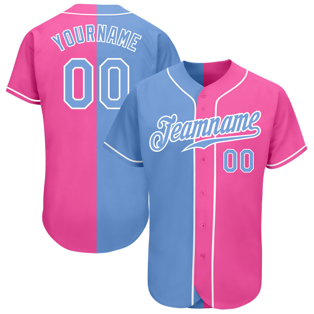Custom Pink Light Blue-White Authentic Split Fashion Baseball Jersey - Sky-Custom