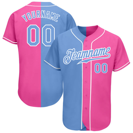 Custom Pink Light Blue-White Authentic Split Fashion Baseball Jersey - Sky-Custom
