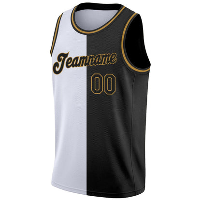 Custom White Black-Old Gold Authentic Split Fashion Basketball Jersey - Sky-Custom
