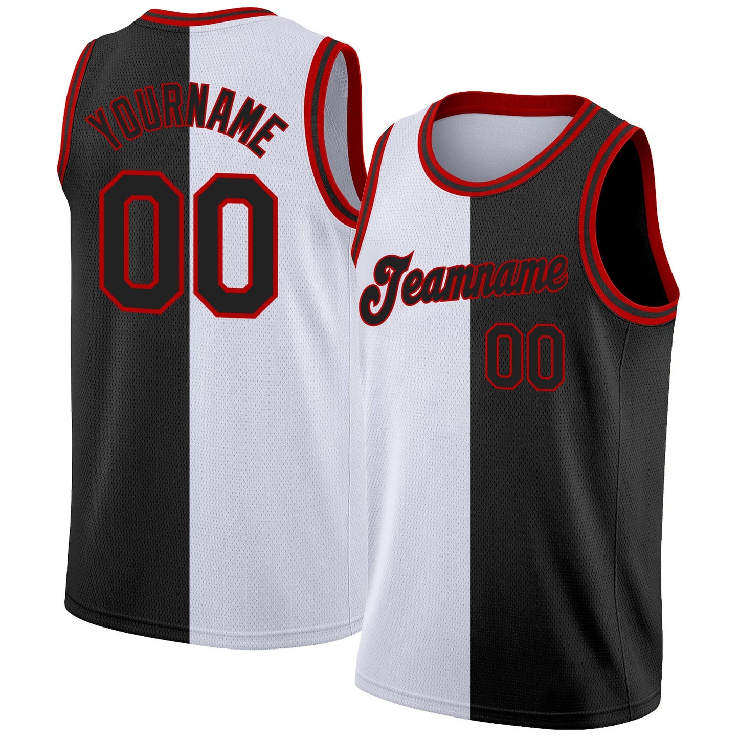 Custom White Black-Red Authentic Split Fashion Basketball Jersey - Sky-Custom