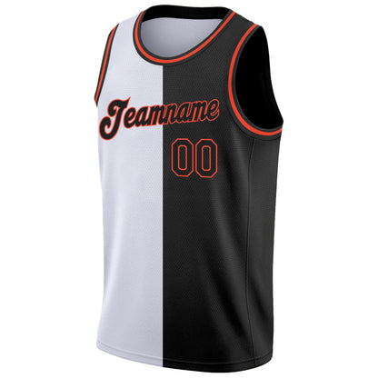 Custom White Black-Orange Authentic Split Fashion Basketball Jersey - Sky-Custom