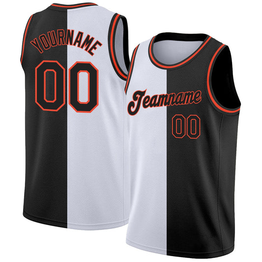 Custom White Black-Orange Authentic Split Fashion Basketball Jersey - Sky-Custom