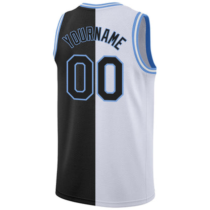 Custom White Black-Light Blue Authentic Split Fashion Basketball Jersey - Sky-Custom