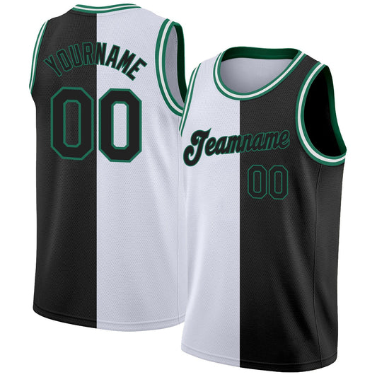 Custom White Black-Kelly Green Authentic Split Fashion Basketball Jersey - Sky-Custom
