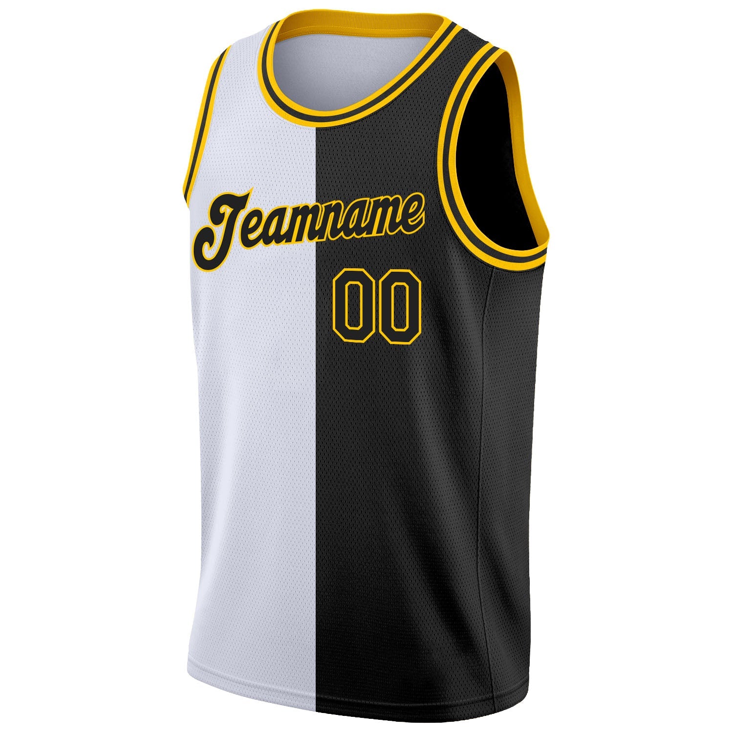 Custom White Black-Gold Authentic Split Fashion Basketball Jersey - Sky-Custom