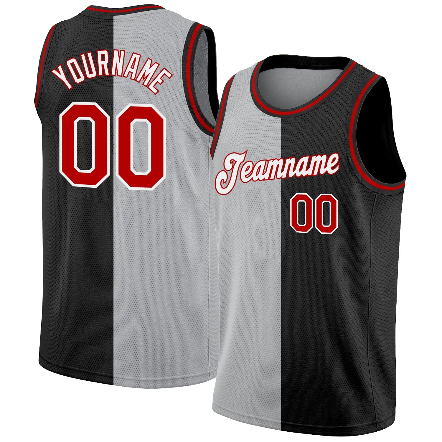 Custom Black Red-Gray Authentic Split Fashion Basketball Jersey - Sky-Custom